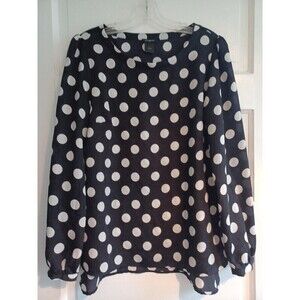 Ann Taylor polkadot blouse S black white sleeves versatile silky office all year